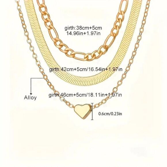 Retro Classic Elegant Stackable Layered Heart Charm Chain Necklaces - Picture 3 of 3